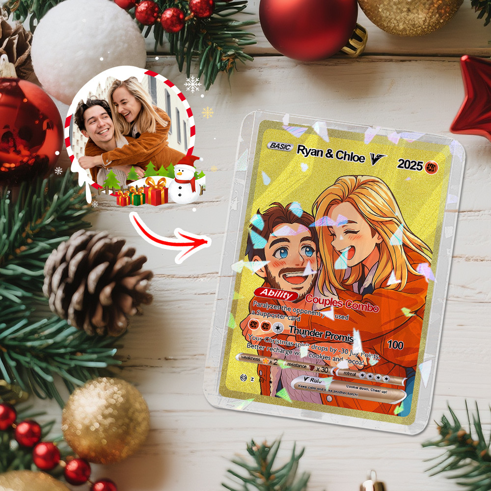 Custom Christmas Golden Card  Anime Style Mini Collectible Sparkling Gift for Him Her or Friends - MyFaceSocksUK