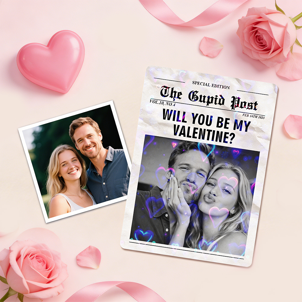 Custom Couple Card Will You Be My Valentine Newspaper Template Romantic Valentine Gift for Couple Unique Collectible Keepsake - MyFaceSocksUK