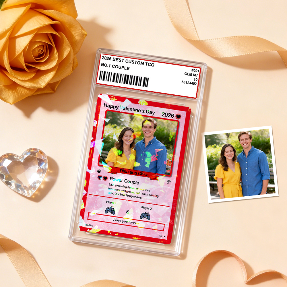 Personalized Valentine’s Day Power Couple Card, Custom Anniversary Card Couple Photo Anime Style, Best Valentine's Day Gift for Lover - MyFaceSocksUK