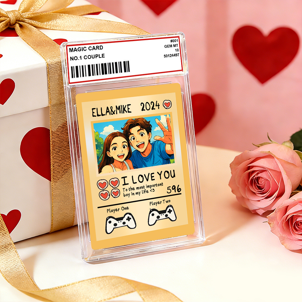 Personalized Valentine’s Day Power Couple Card, Custom Anniversary Card Couple Photo Anime Style, Best Valentine's Day Gift for Lover - MyFaceSocksUK