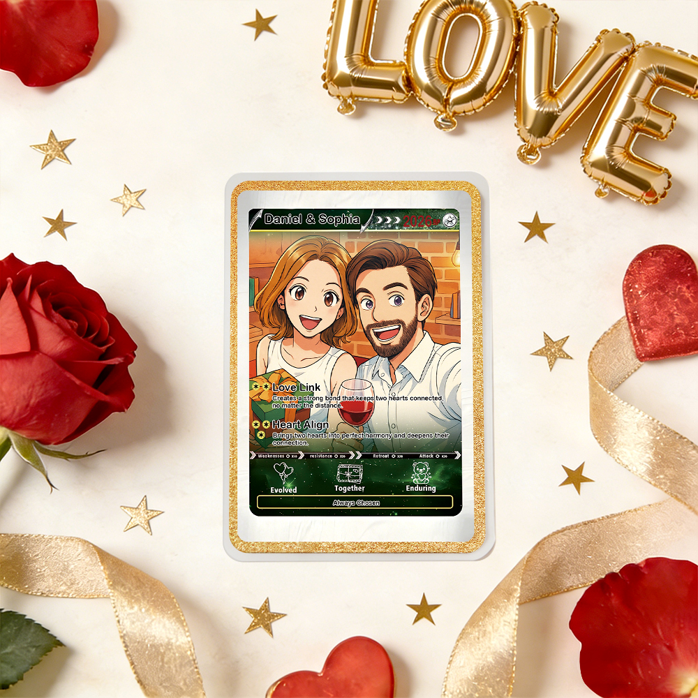 Personalized Valentine’s Day Power Couple Card, Custom Anniversary Card Couple Photo Anime Style, Best Valentine's Day Gift for Lover - MyFaceSocksUK