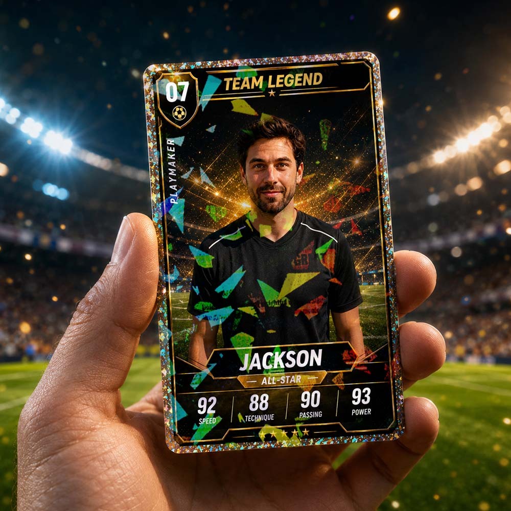 Custom Team Legend Football Card – Holographic Player Stats Keepsake Personalized All-Star Gift - MyFaceSocksUK