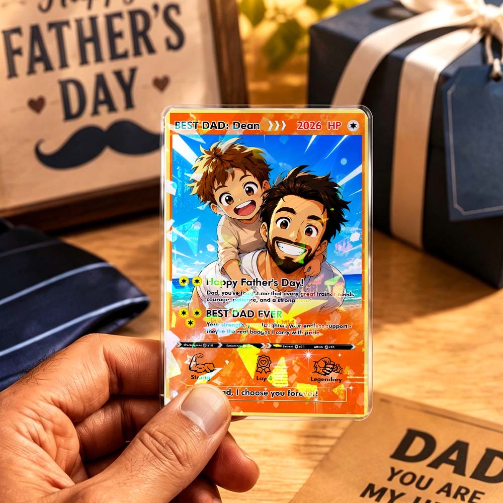 Custom Anime Style Trainer Card – Personalized Photo Keepsake, Special Father’s Day Gift for Dad