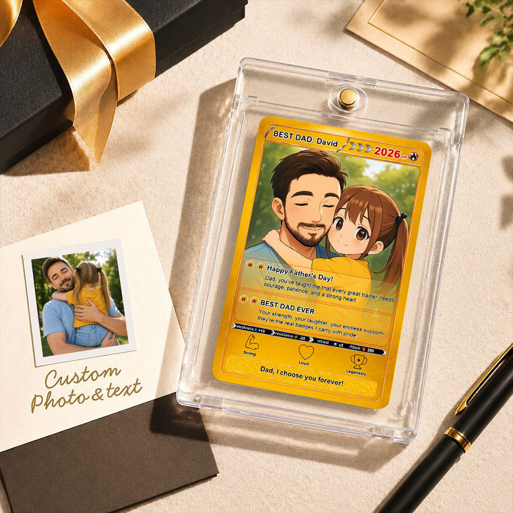 Custom Dad Photo Poke Card, Personalised Gamer Gift for Daddy Papa, Father’s Day, Birthday Gift, Geek Dad Keepsake