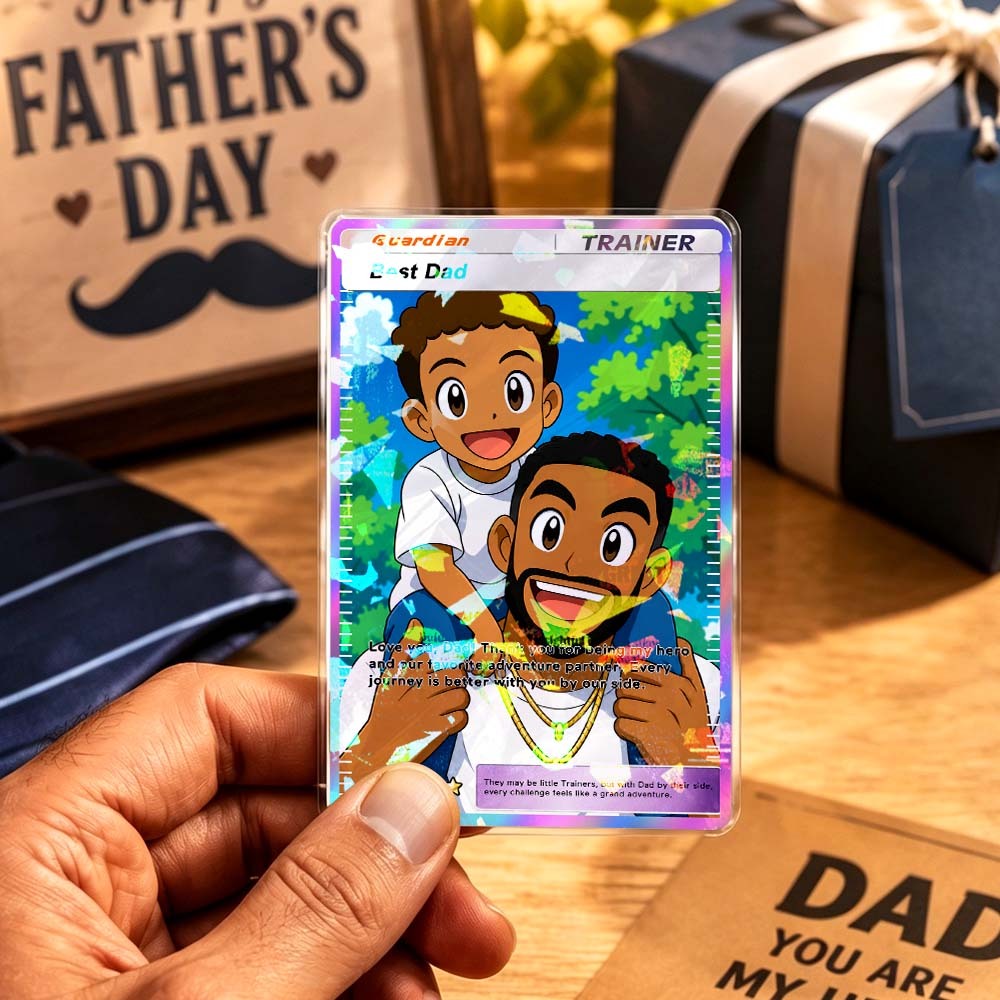 Personalized Fathers Day Card, Poke TCG Cards, FOR Gift for Dad, Photo Card for Dad