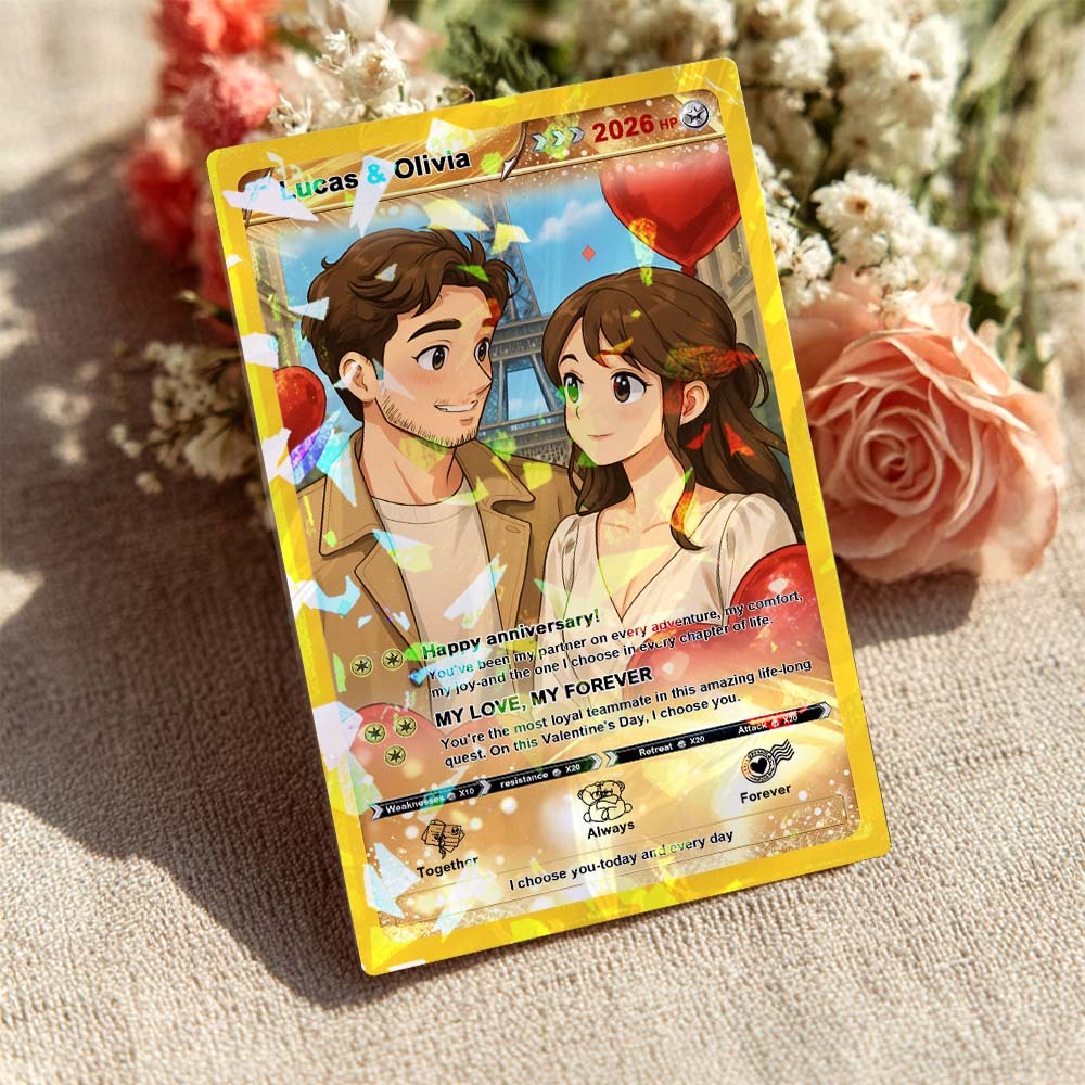 Custom Couple Photo Trading Card, Personalized Valentine’s Day Card, Romantic Gift for Boyfriend Girlfriend, Anniversary Love Keepsake