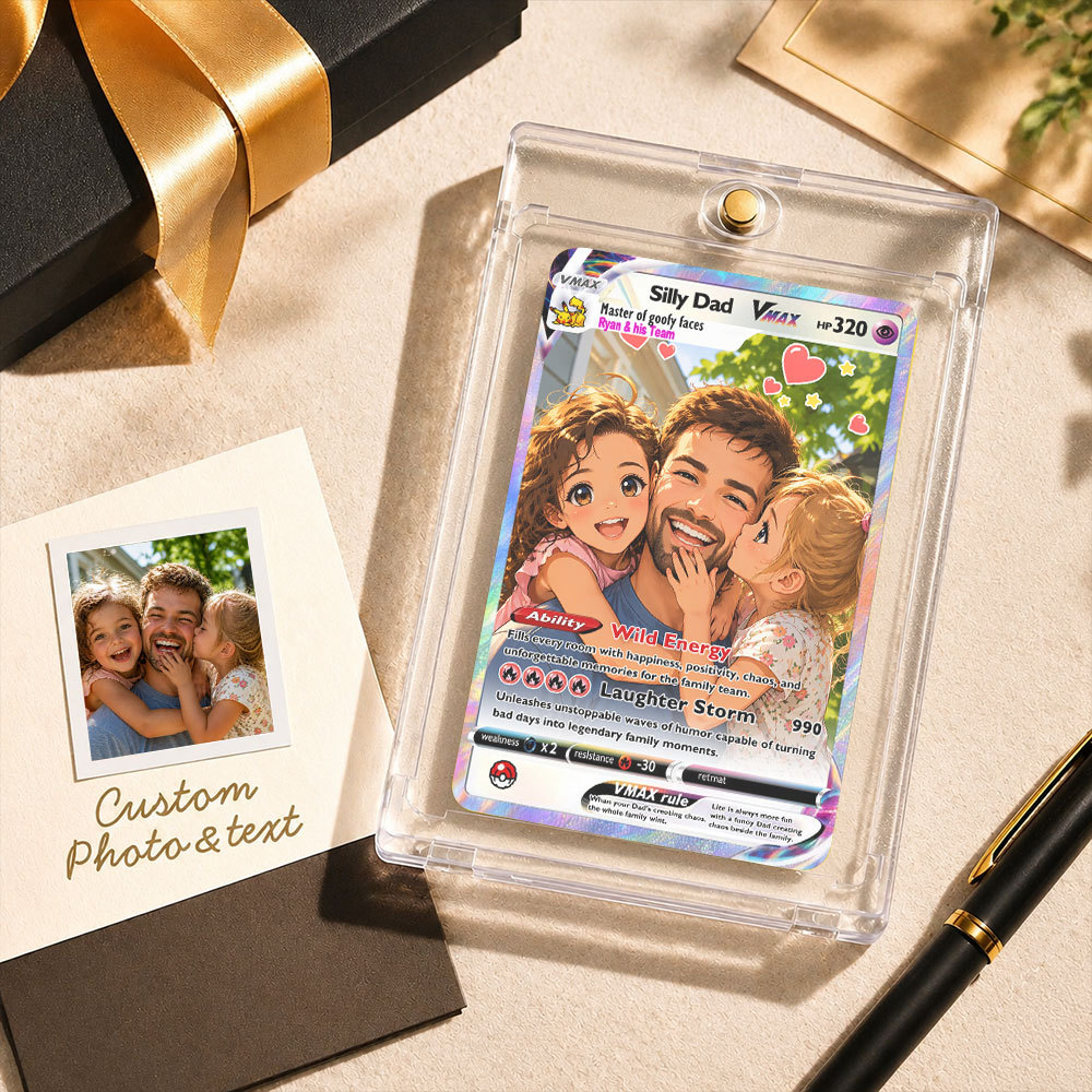 Custom Poke Card - Personalized Anime Style Photo Card for Dad 2026 Gift