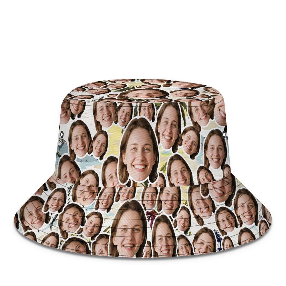 Custom Face Bucket Hat Unisex Face Mash Personalized Outdoor Summer Hats Green and Yellow Color - MyFaceSocksUK