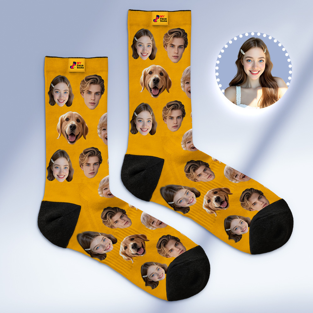 Custom Face Socks Personalized Socks with Faces Photo Dark Blue Funny Gift Photo Family Socks - MyFaceSocksUK
