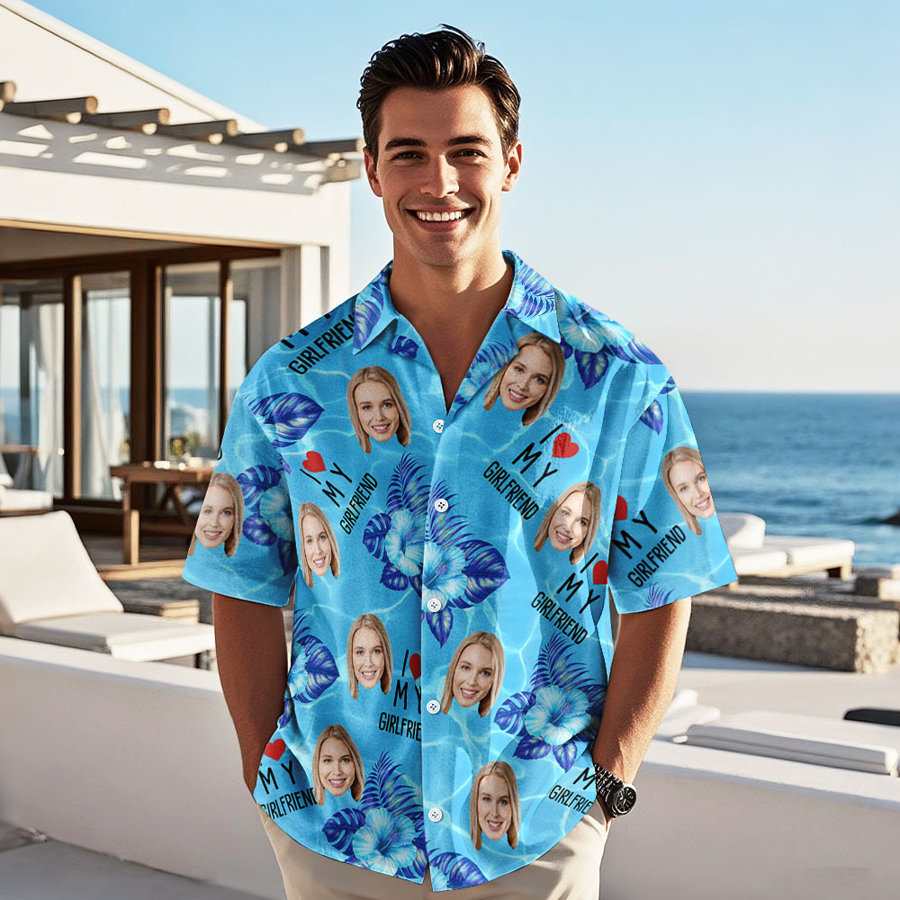 Personalized Face Hawaiian Shirt Summer Vacation Couple Face Hawaiian Shirt I Love My Wife Hawaiian Shirt - MyFaceSocksUK