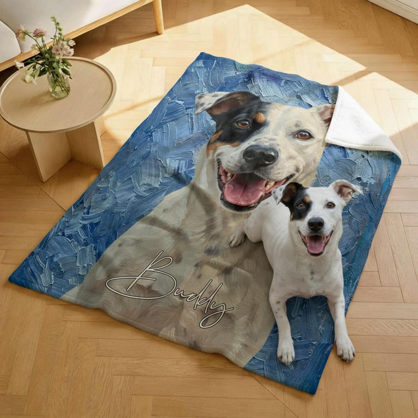 Personalized Pet Portrait Blanket - Oil Painting Style Throw for Birthday, Christmas Gift for Dog Lovers - MyFaceSocksUK