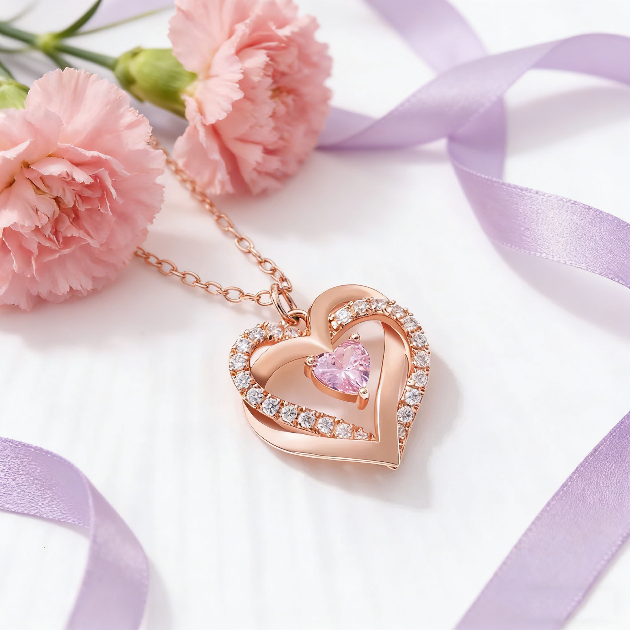 Personalized Birthstone Double-Heart Necklace with Name Mother's Day Gift for Mom Custom Gift for Loved Mom