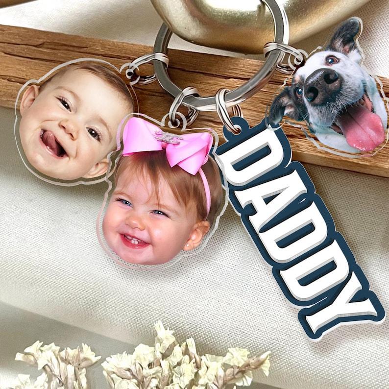 Personalized Father's Day Gift For Dad, Custom Daddy Keychain With Photo Charm, Gift From Kids, Dog Owner Gift, Custom Baby Photo Keychain - MyFaceSocksUK