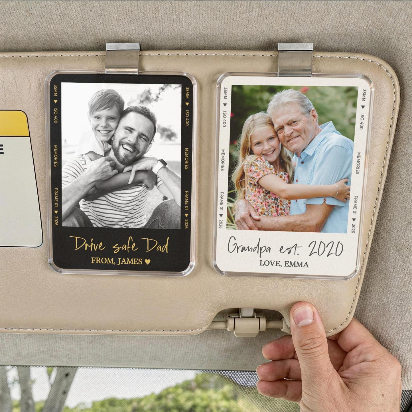 Personalized Gift For Dad, Custom Photo Car Visor Clip, Drive Safe Daddy, 1st Fathers Day Gift For Husband, Baby Photo Car Sun Visor - MyFaceSocksUK