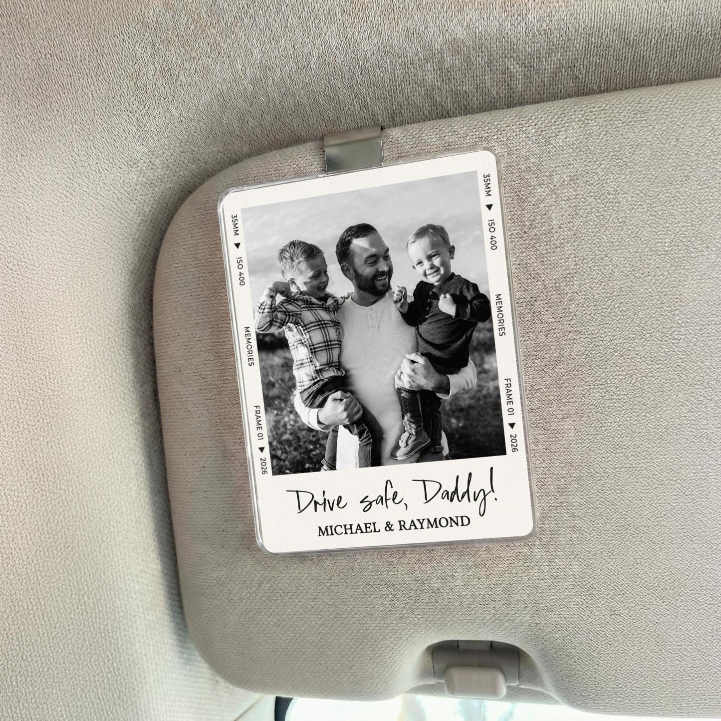Personalized Gift For Dad, Custom Photo Car Visor Clip, Drive Safe Daddy, 1st Fathers Day Gift For Husband, Baby Photo Car Sun Visor - MyFaceSocksUK