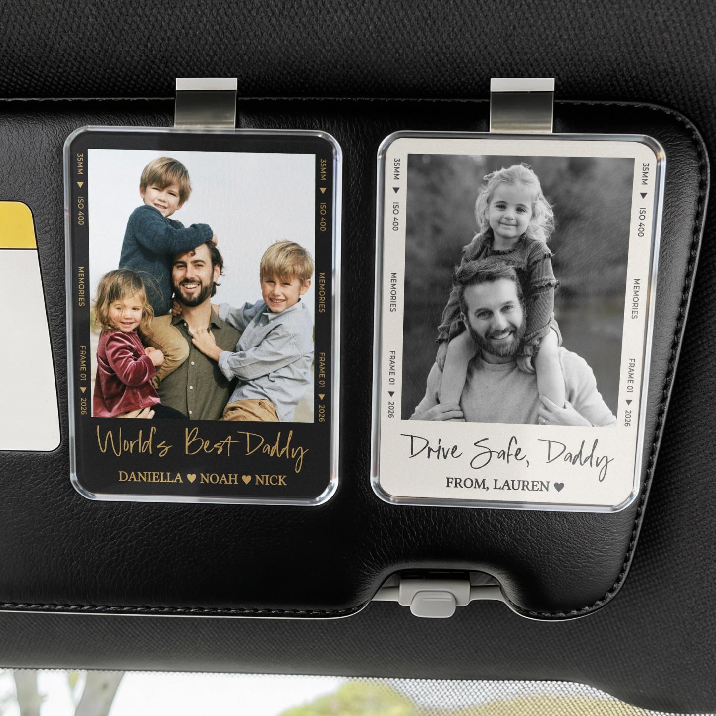 Personalized Gift For Dad, Custom Photo Car Visor Clip, Drive Safe Daddy, 1st Fathers Day Gift For Husband, Baby Photo Car Sun Visor - MyFaceSocksUK