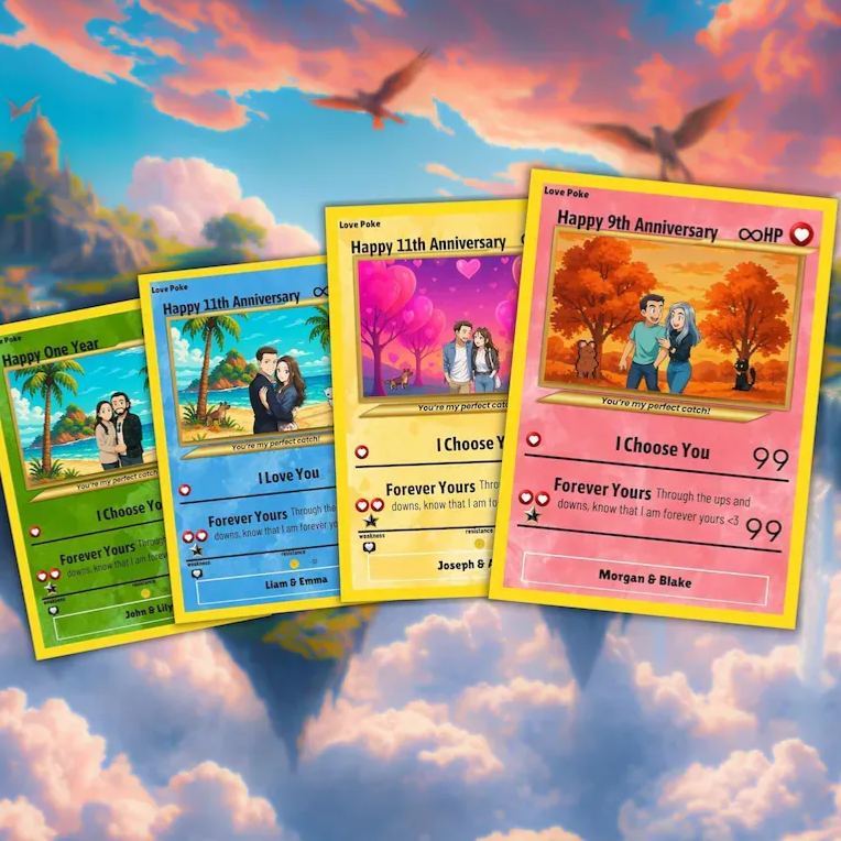 Custom Poke Card Personalized Photo Anime Style Illustration Name Stats  Gift for Gamers, Kids & Couples