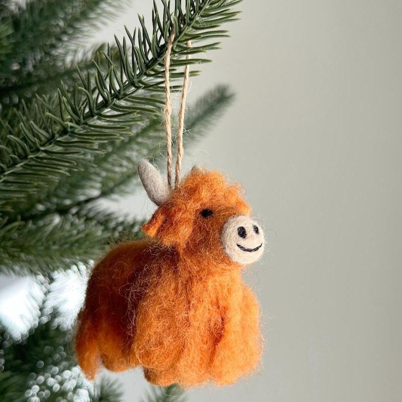Needle Felted Highland Cow Ornament Fair Trade Ornament Handmade Wool Felt Highland Cattle Decor Cute Holiday Tree Hanging Decoration Multiple Colors Available - MyFaceSocksUK