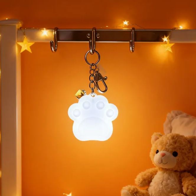 Cute Cat Paw Light Keychain Rechargeable Mini Bag Charm with Double Chain White Cat Paw Design - MyFaceSocksUK