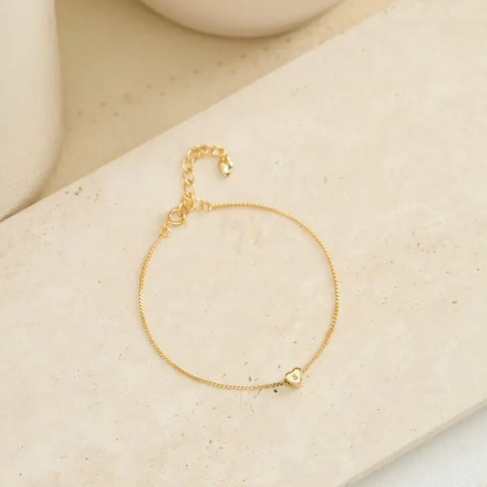 Minimalist 3D Heart Charm Bracelet, Custom Initial Bracelet, Engraved Letter Bracelet, Gold Bracelet, Daily Jewelry, Valentine Gift - MyFaceSocksUK
