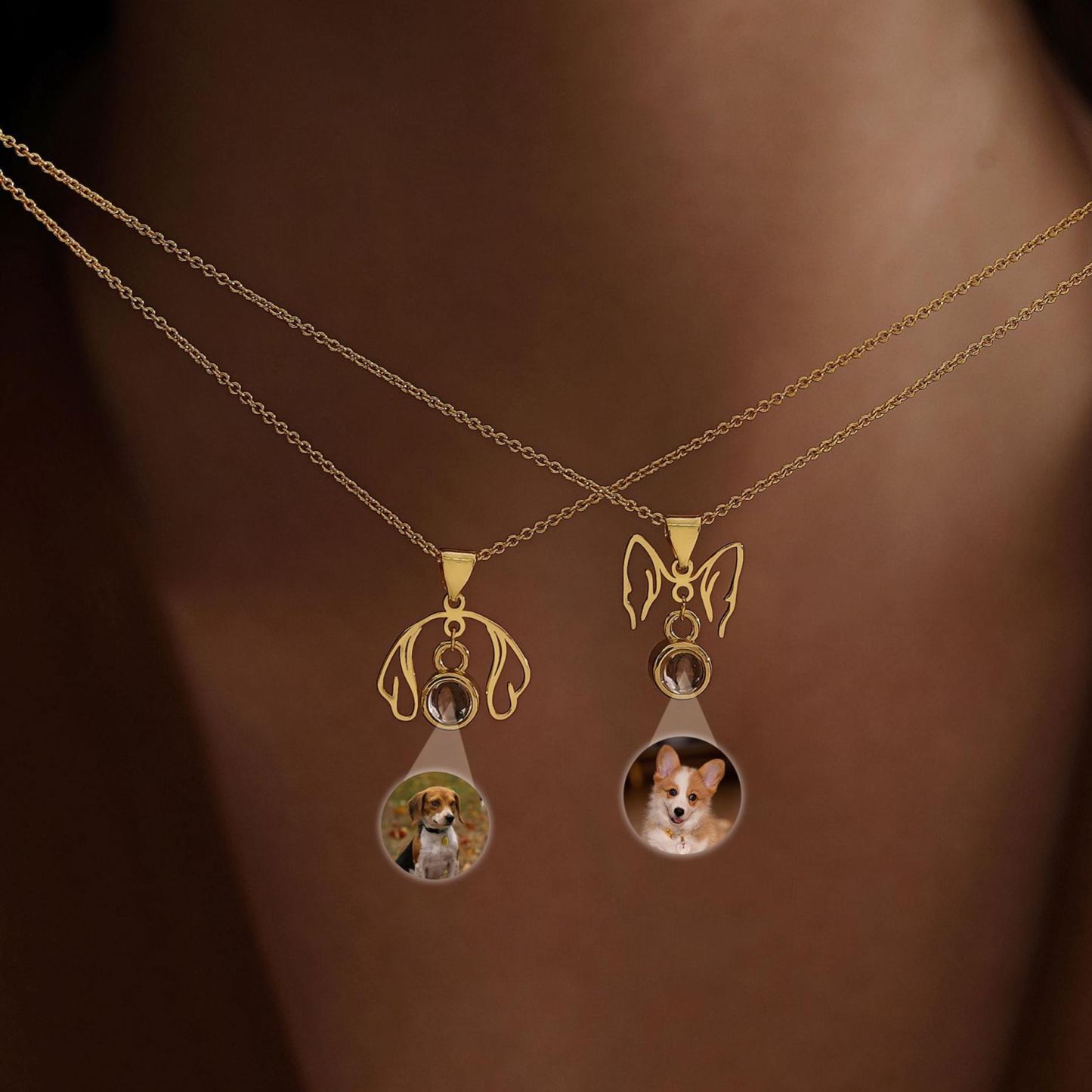 Personalized Dog Ear Projection Necklace, Custom Picture Inside Jewelry, Pet Ear Picture Jewelry, Memorial Necklace, Christmas Gifts for Mom - MyFaceSocksUK