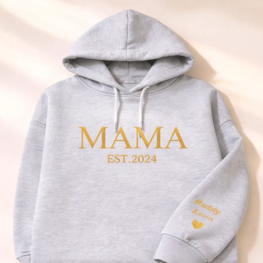 Personalized Mama Embroidered Sweatshirt, Custom Mom Embroidery Hoodie, New Mom Outfit, Pregnancy Reveal Clothing, Happy Mother's Day Gifts - MyFaceSocksUK