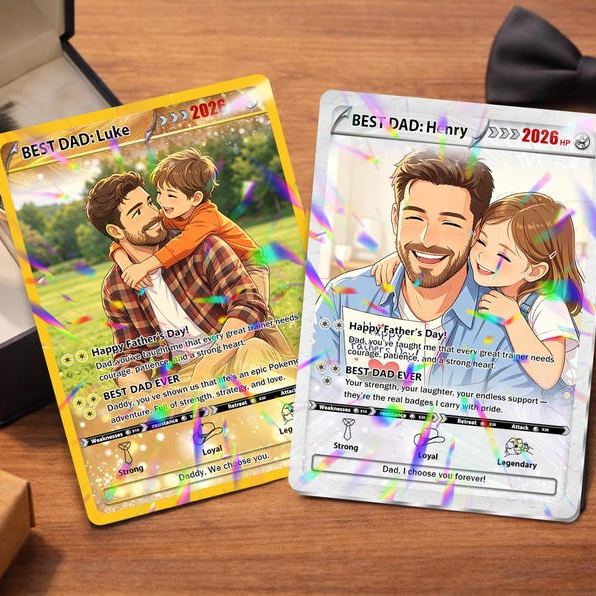 Custom Father’s Day Monster Trainer Trading Card – Personalized Photo Keepsake, Anime Creature Inspired Card, Unique Gift for Gamer Dads & Geek Fathers
