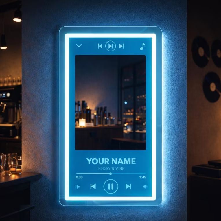 Custom Music Player Style Mirror Neon Sign,Music Display Screen with Mirror LED Light,Modern Aesthetic Bedroom Wall Decor Housewarming Gift - MyFaceSocksUK