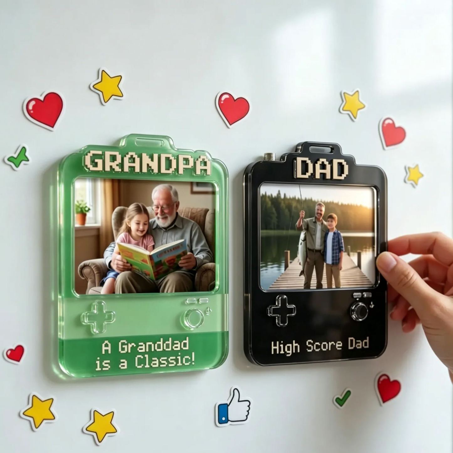 Custom Dad Photo Game Frame Magnet, Personalized Father's Day Gift, Retro Game Console 2D Picture Magnet, Wooden & Acrylic Keepsake for Dad, Grandpa, Papa - MyFaceSocksUK