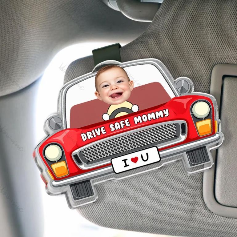 Personalized Kids Photo Visor Clip Car Ornament Cute Gift For Dad - MyFaceSocksUK