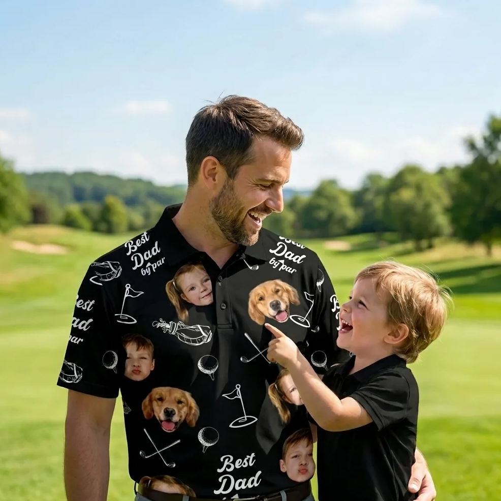 Dad By Par Custom Face Golfer; Short Sleeve Golf Shirt Gift For Husband, Father - MyFaceSocksUK