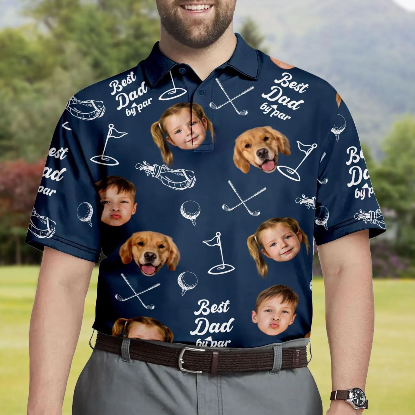 Dad By Par Custom Face Golfer; Short Sleeve Golf Shirt Gift For Husband, Father - MyFaceSocksUK