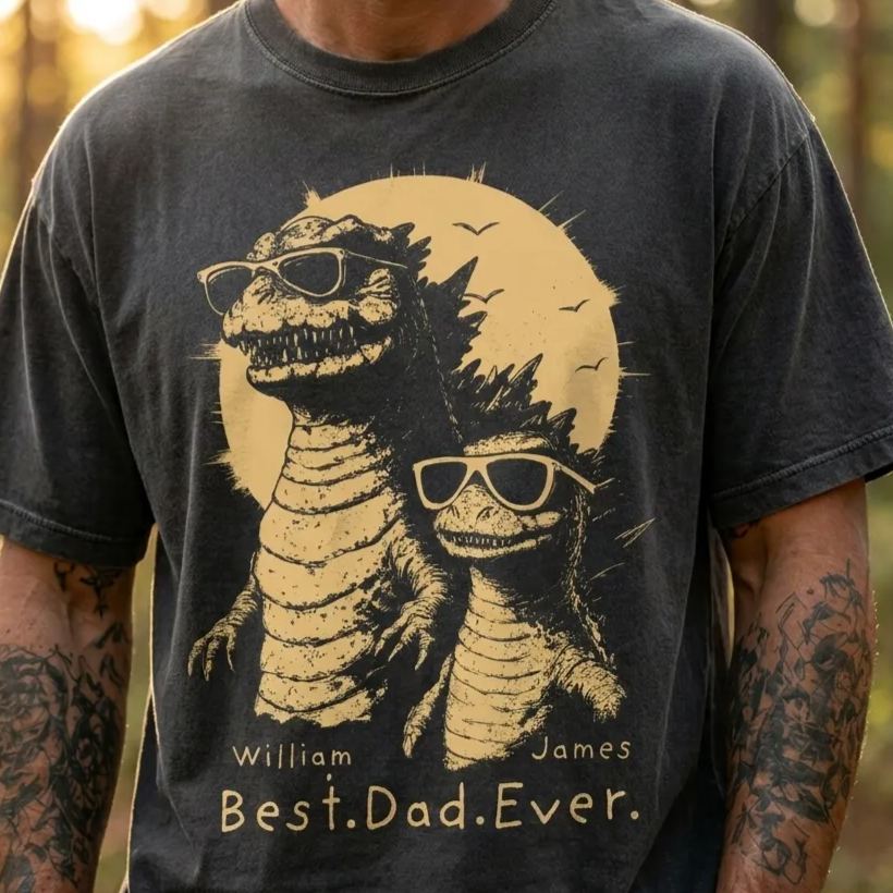 Personalized Best Dad Ever Dadzilla T-Shirt Father Day Gifts for Dad Funny Papa Tshirt Cool Daddy Dinosaur Tee - MyFaceSocksUK