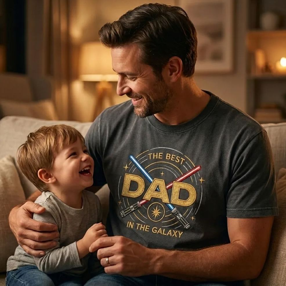 Embroidered Galaxy Dad Washed Tee – Best Dad in the Galaxy Shirt, Father’s Day Gift, Space Magic Crewneck, Galaxy Trip Apparel - MyFaceSocksUK
