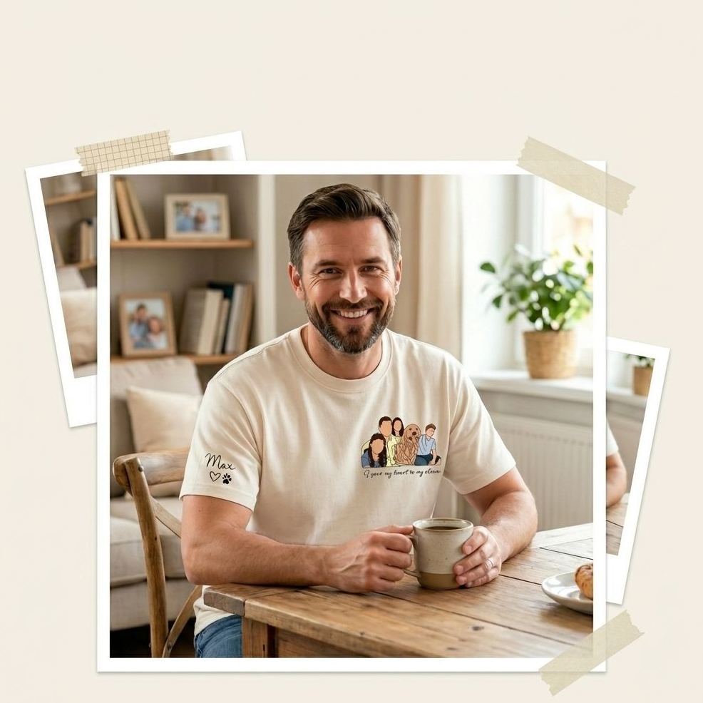 Personalized T Shirt Family Portrait with Custom Names On The Sleeve Perfect Gift for Family - MyFaceSocksUK