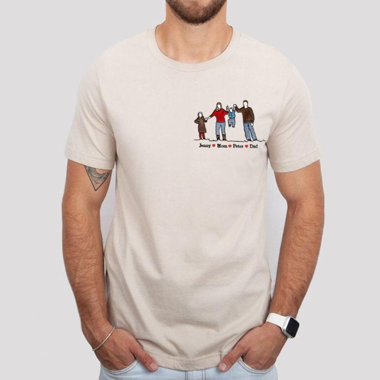 Personalized T-shirt Custom Embroidered Colorful Family Photo with Names Attractive Gift for Parents - MyFaceSocksUK