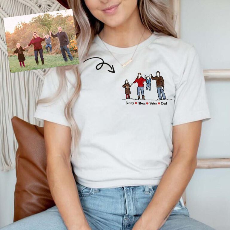 Personalized T-shirt Custom Embroidered Colorful Family Photo with Names Attractive Gift for Parents - MyFaceSocksUK