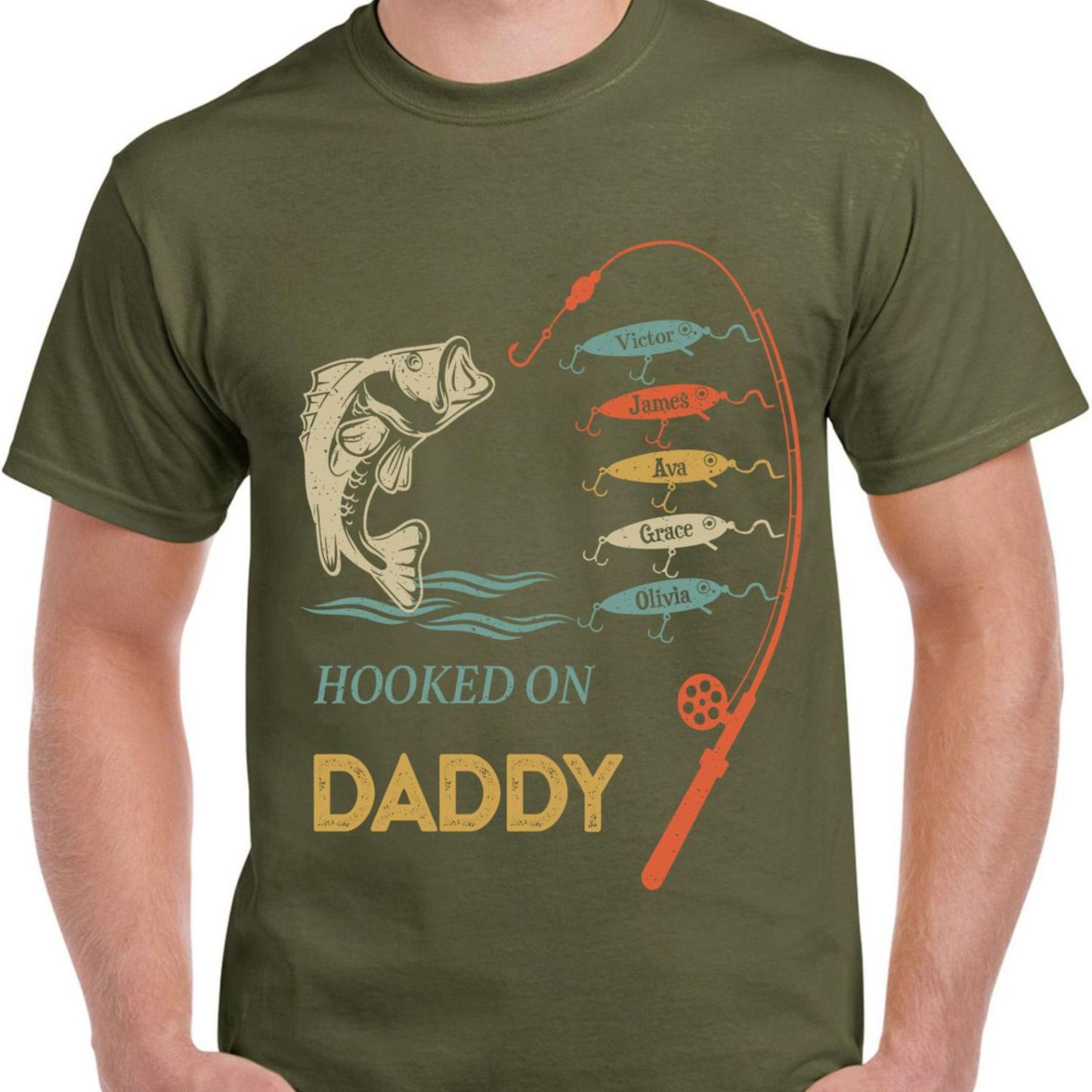 Dad/Grandpa Fishing with kids name Sublimation Shirt Fathers Day Gift T Shirt - MyFaceSocksUK