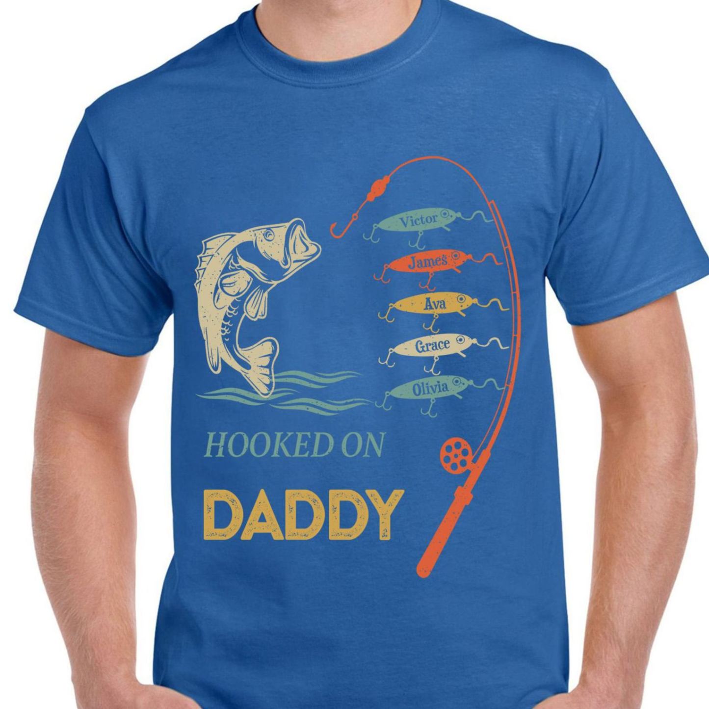 Dad/Grandpa Fishing with kids name Sublimation Shirt Fathers Day Gift T Shirt - MyFaceSocksUK