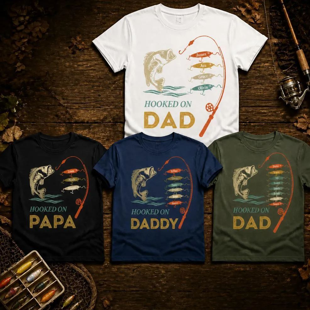 Dad/Grandpa Fishing with kids name Sublimation Shirt Fathers Day Gift T Shirt - MyFaceSocksUK