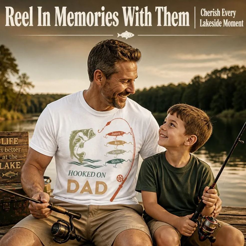 Dad/Grandpa Fishing with kids name Sublimation Shirt Fathers Day Gift T Shirt - MyFaceSocksUK