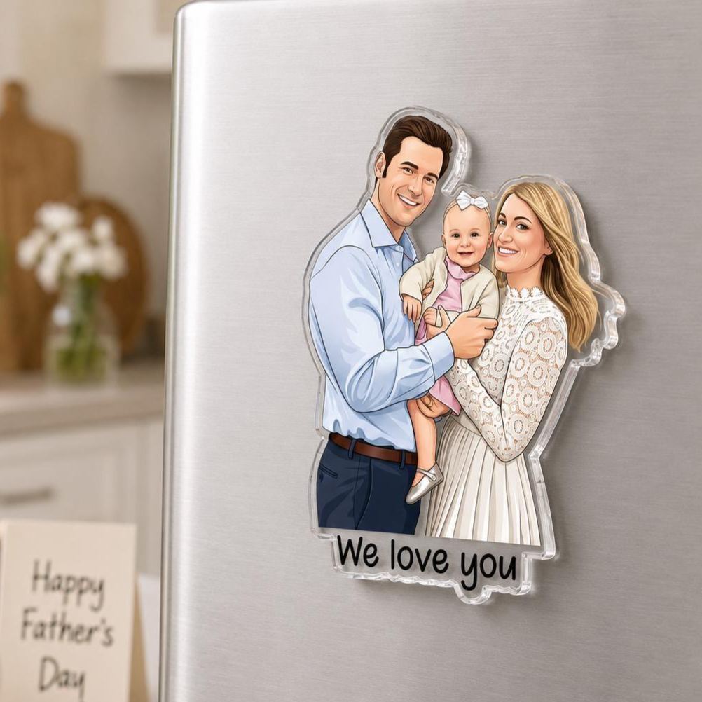 Personalized Portrait From Photo Dad And Kids Magnet: Custom Dad Photo Magnet, Fathers Day Gift For Dad, Gift For Husband, New Dad Gift - MyFaceSocksUK