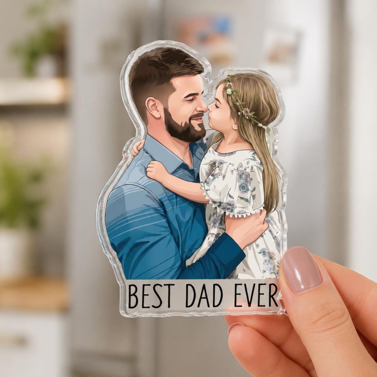 Personalized Portrait From Photo Dad And Kids Magnet: Custom Dad Photo Magnet, Fathers Day Gift For Dad, Gift For Husband, New Dad Gift - MyFaceSocksUK