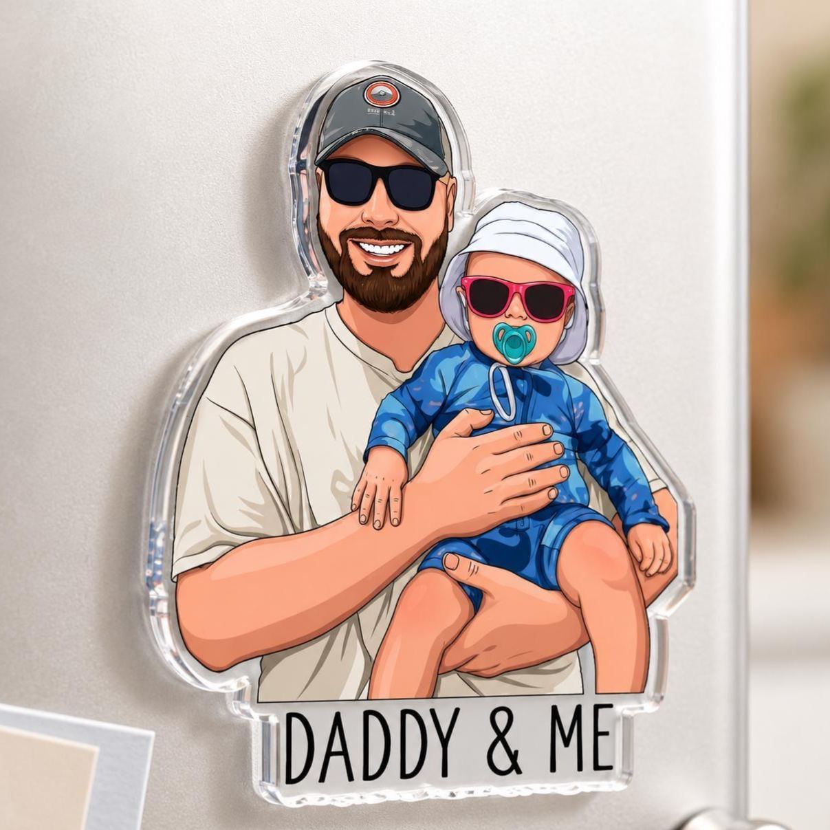 Personalized Portrait From Photo Dad And Kids Magnet: Custom Dad Photo Magnet, Fathers Day Gift For Dad, Gift For Husband, New Dad Gift - MyFaceSocksUK