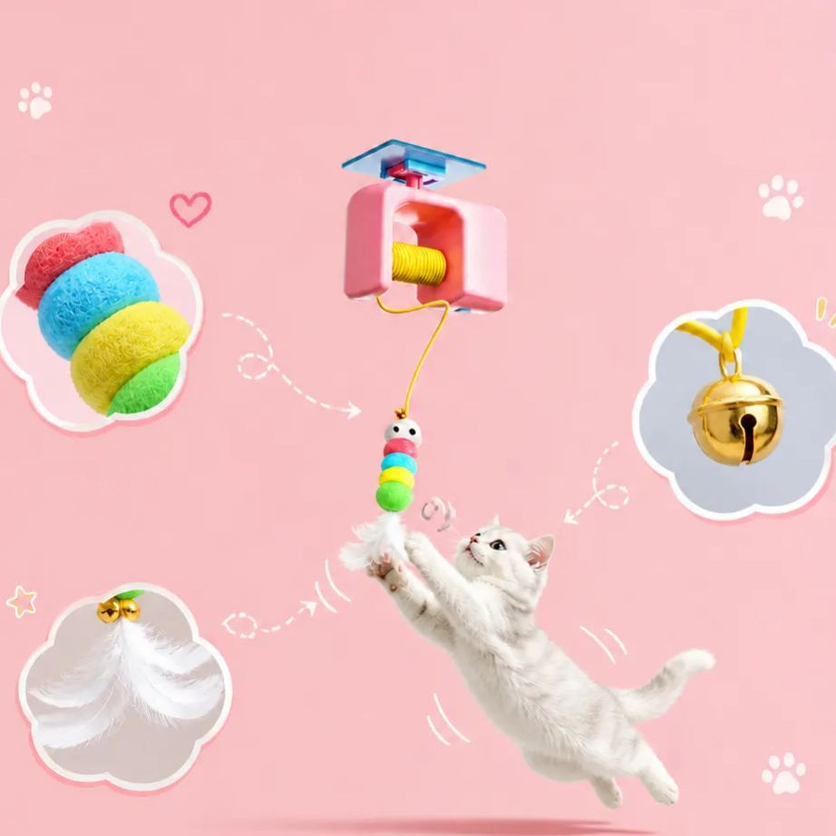 Cat Yo-Yo Cat Toy Funny Cat Stick Caterpillar Automatic Electric Smart Hanging Door Self-Happiness and Boredom Relief Artifact for Pets - MyFaceSocksUK