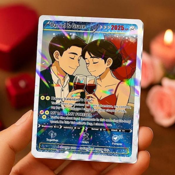 Custom Couple Photo Trading Card, Personalized Valentine’s Day Card, Romantic Gift for Boyfriend Girlfriend, Anniversary Love Keepsake