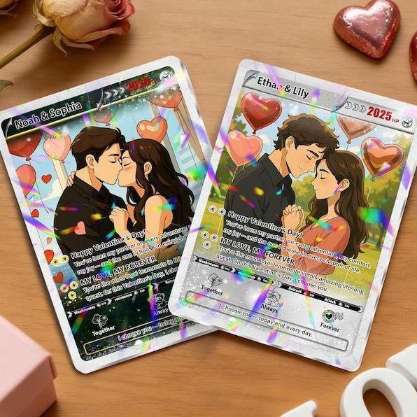 Custom Couple Photo Trading Card, Personalized Valentine’s Day Card, Romantic Gift for Boyfriend Girlfriend, Anniversary Love Keepsake