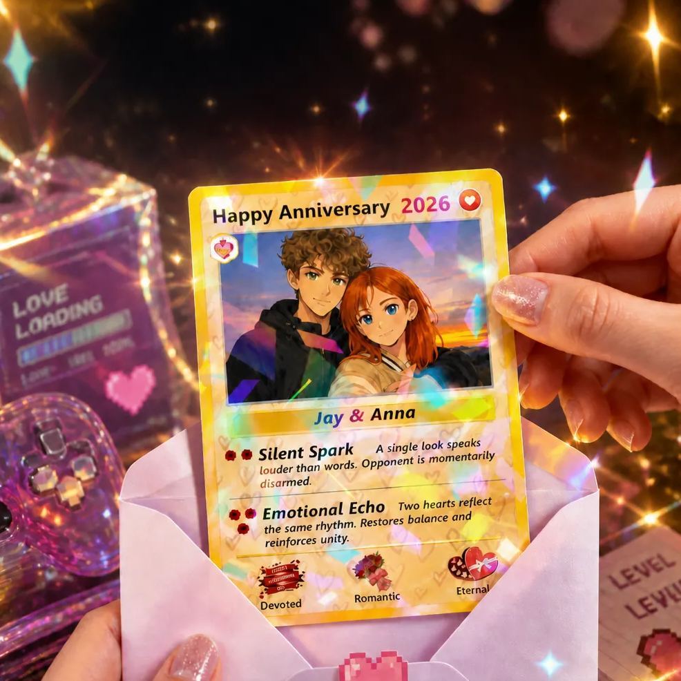 Personalized Pkm Couple Anniversary Card, Custom Valentine's Day Gift for Couples, Anniversary Keepsake