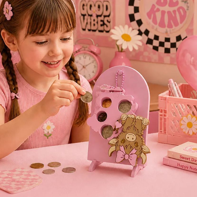 Coquette Highland Coin Sorter Coquette Highland Cow Coin Sorter, Cute Coin Holder Keychain, Pink Bow Cow Coin Organizer, Kawaii Money Sorting Gift for Women & Girls - MyFaceSocksUK