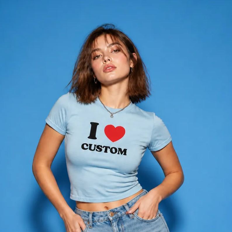 I Love Custom Baby Tee, I Heart Custom Shirt, Personalized Text Baby Tee, Personalized Y2K T-Shirt, Custom 90s T Shirt, Trendy Y2K Clothing